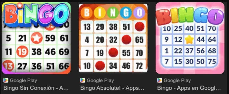 Busca del Google Imágenes con ejemplo de aplicaciones de bingo online.